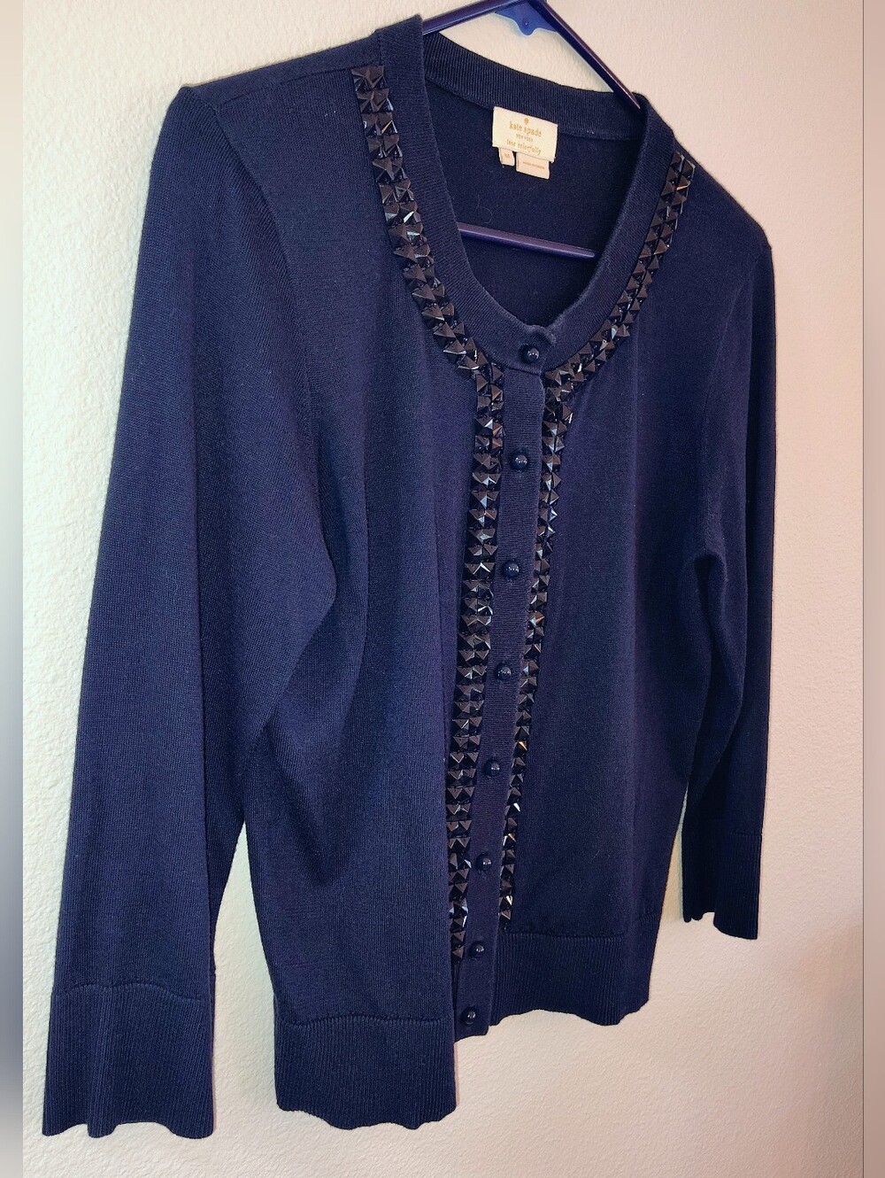 Kate Spade New York Navy Blue Studded Cardigan Button-up Sweater Size Medium - Picture 4 of 11